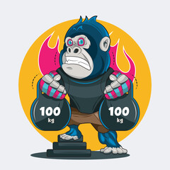 Gorilla workout with kettlebell vector illustration