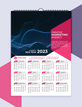 Calendar 2023, One Page Wall Calendar Design, 12 months Calendar Design, Print Ready, A3 Size, calendar for 2023 