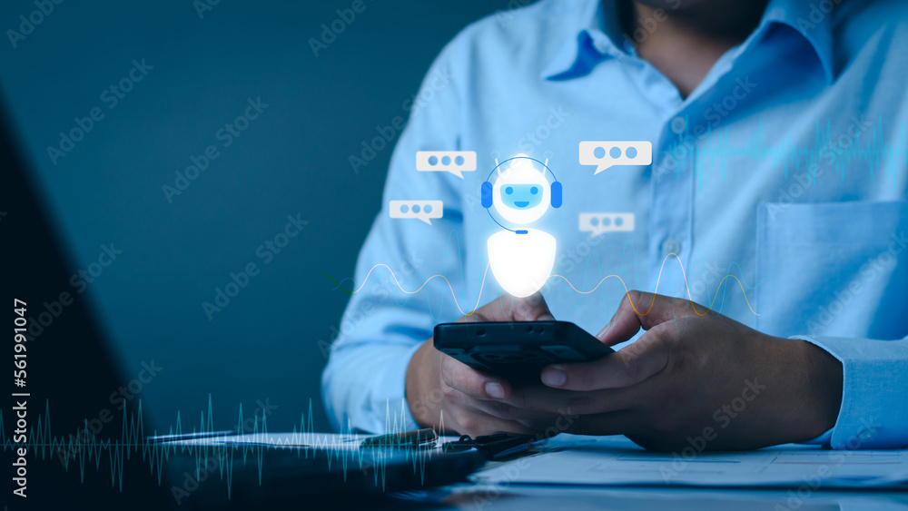 Poster chatgpt chat concept ai, artificial intelligence. businessman using technology smart robot ai, enter