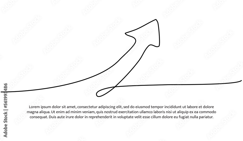 Poster continuous line design of arrow pointing up. one line decorative elements drawn on a white backgroun