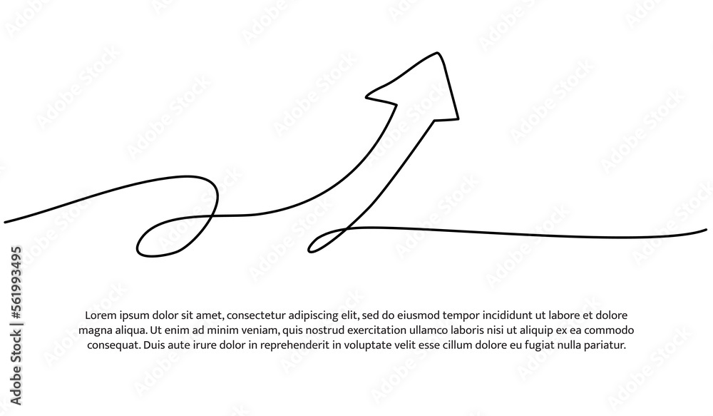 Poster continuous line design of arrow pointing up. one line decorative elements drawn on a white backgroun