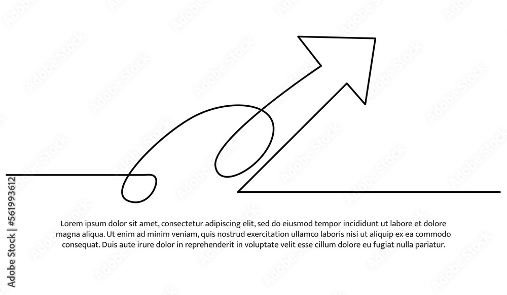Poster continuous line design of arrow pointing up. one line decorative elements drawn on a white backgroun