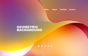 Landing page abstract liquid background. Flowing shapes, round design and circle. Web page for website or mobile app wallpaper