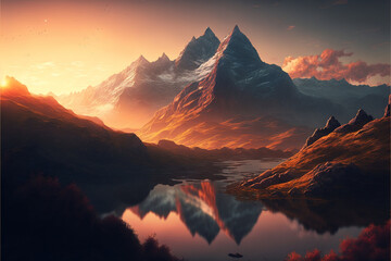 sunset in the mountains generative ai