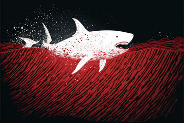 shark in the red sea vetor generative ai