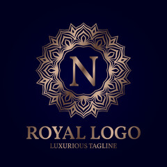 letter N royal circular vector logo design