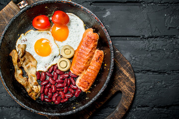 Traditional English Breakfast in a pan.