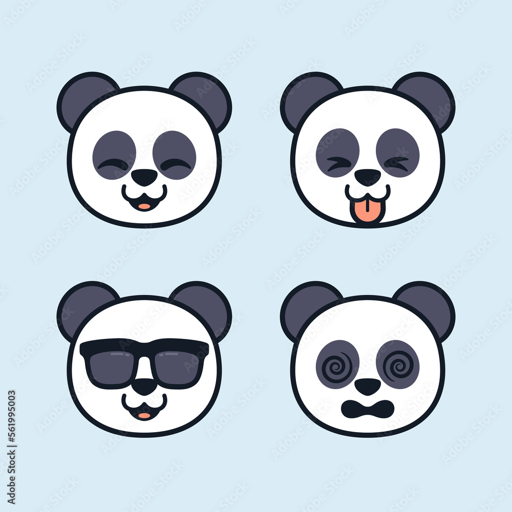 Wall mural Set of Cute Panda Stickers