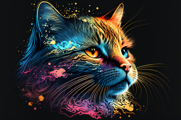 fantasy abstract portrait cat with a colorful, generative ai