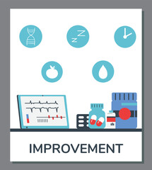 Body biology and health improvement banner or poster, flat vector illustration.