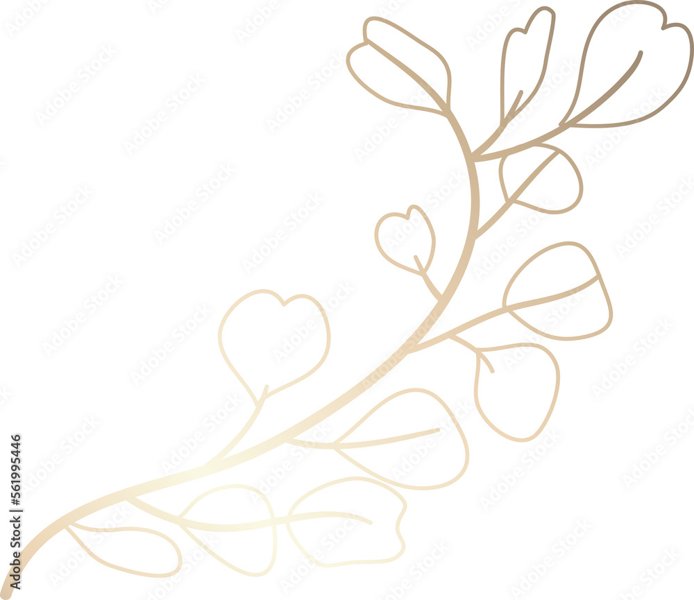 Wall mural golden botanical leaf branch