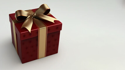 Red Gift Box With Gold Ribbon Bow. Copy Space For Banner Or Hero. Made With Generative AI.
