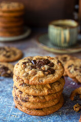 freshly baked homemade chocolate chip cookies.