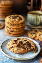 freshly baked homemade chocolate chip cookies.