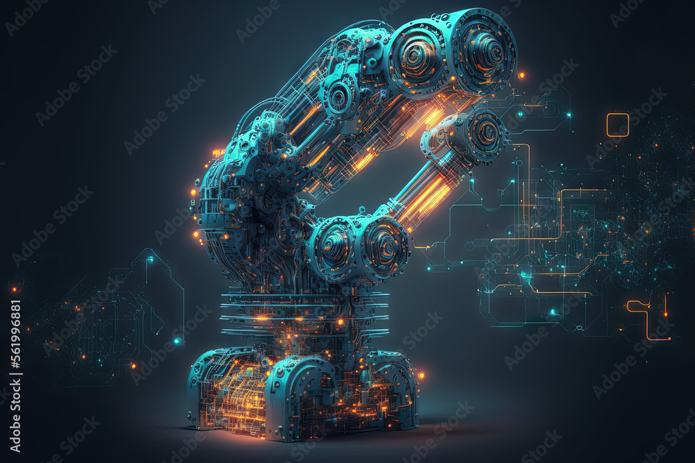 Poster future vr technology for mechanized industry robot arm control . concept of robotics technology for 