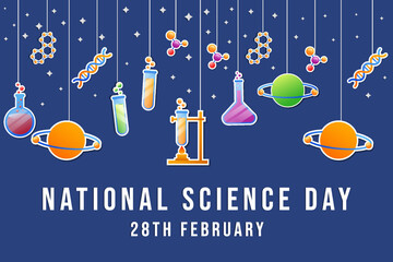 national science day 28 february background illustration in paper art cut style
