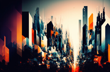 An abstract city with many buildings. 