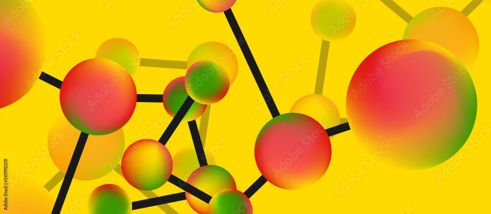 Poster line points connections geometric landing page background. fluid circles and spheres with liquid gra