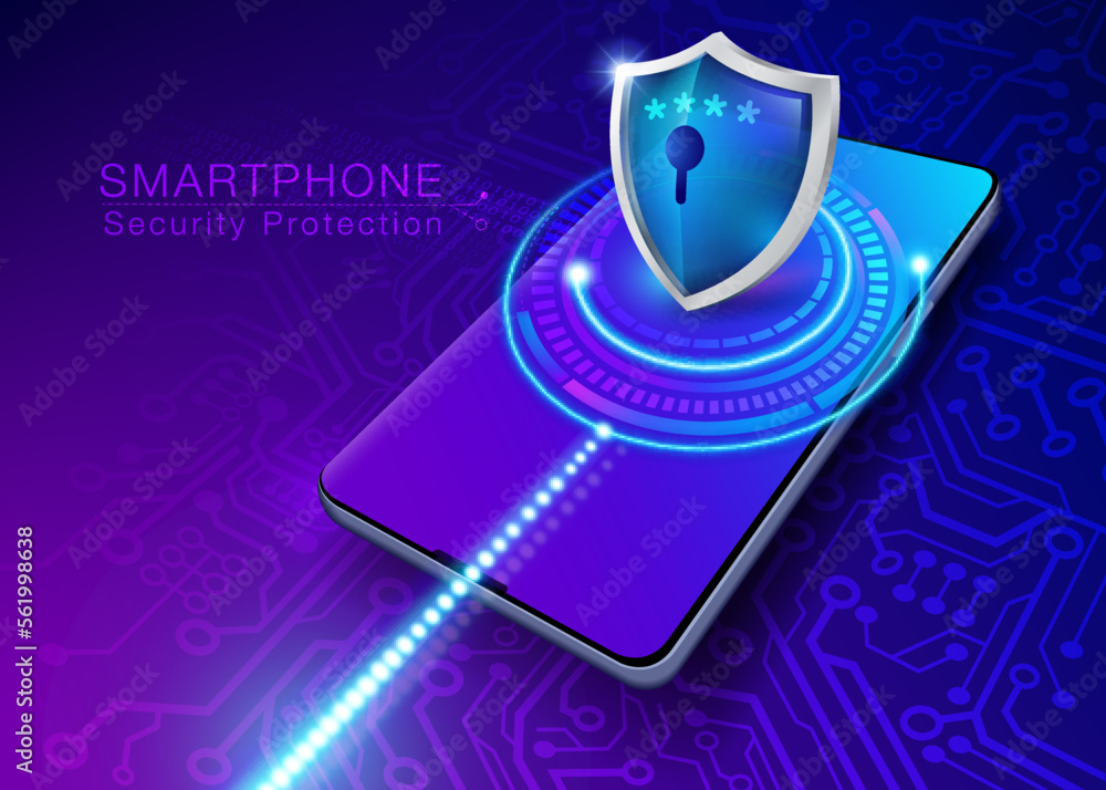 Poster smartphone security protection system smartphone security concept cyber security data protection, sp