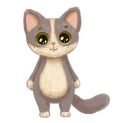 Fototapeta na wymiar Hand drawn illustration character cat. Funny cartoon kitty isolated on white background