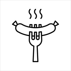 Grilled sausage icon. Thin line sign symbol. Bratwurst. Vector illustration on white background