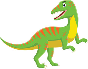 Cartoon green velociraptor on white background