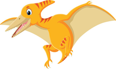 Cartoon cute Pterosaurus flying on white background