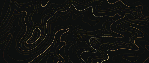 Luxury gold abstract line art background vector. Mountain topographic terrain map background with gold lines texture. Design illustration for wall art, fabric, packaging, web, banner, app, wallpaper.