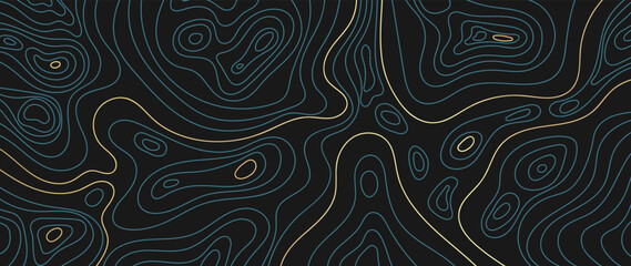 Luxury gold abstract line art background vector. Mountain topographic terrain map background with gold lines texture. Design illustration for wall art, fabric, packaging, web, banner, app, wallpaper. © TWINS DESIGN STUDIO