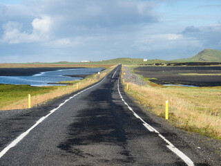 Scenic road leading to Dyrholaey viewpoint near Vik, Iceland