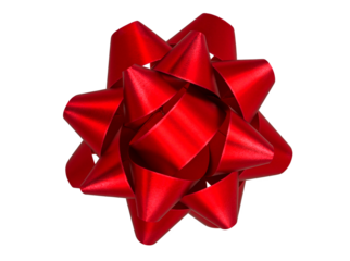 Top view, red bow and ribbon plastic, isolated on transparent background.