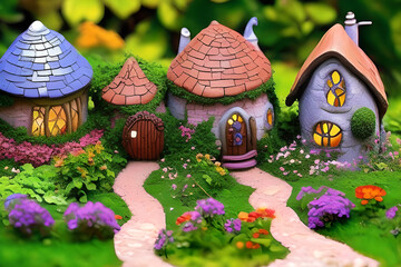 Fototapeta na wymiar Fairy village buildings fantasy