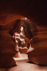 Glowing colors of Upper Antelope Canyon, the famous slot canyon in Navajo reservation near Page, Arizona, USA