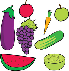 Fruits and vegetables cartoon drawing 