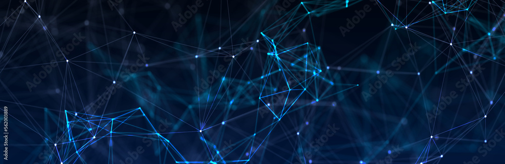 Poster abstract futuristic - technology with polygonal shapes on dark blue background. design digital techn