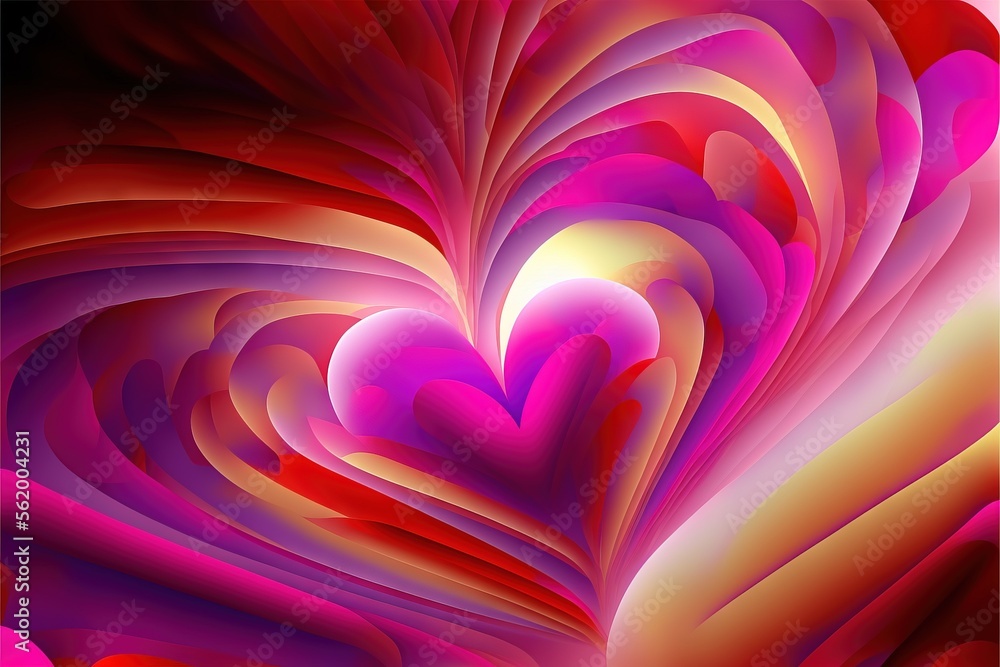 Poster a heart shaped abstract background with a pink and red swirl and a white heart on the center of the 
