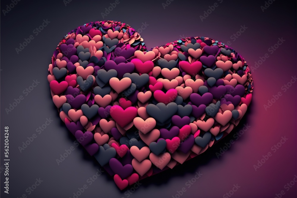 Aufkleber a heart shaped object with many hearts on it's sides and a purple background with a pink and purple 