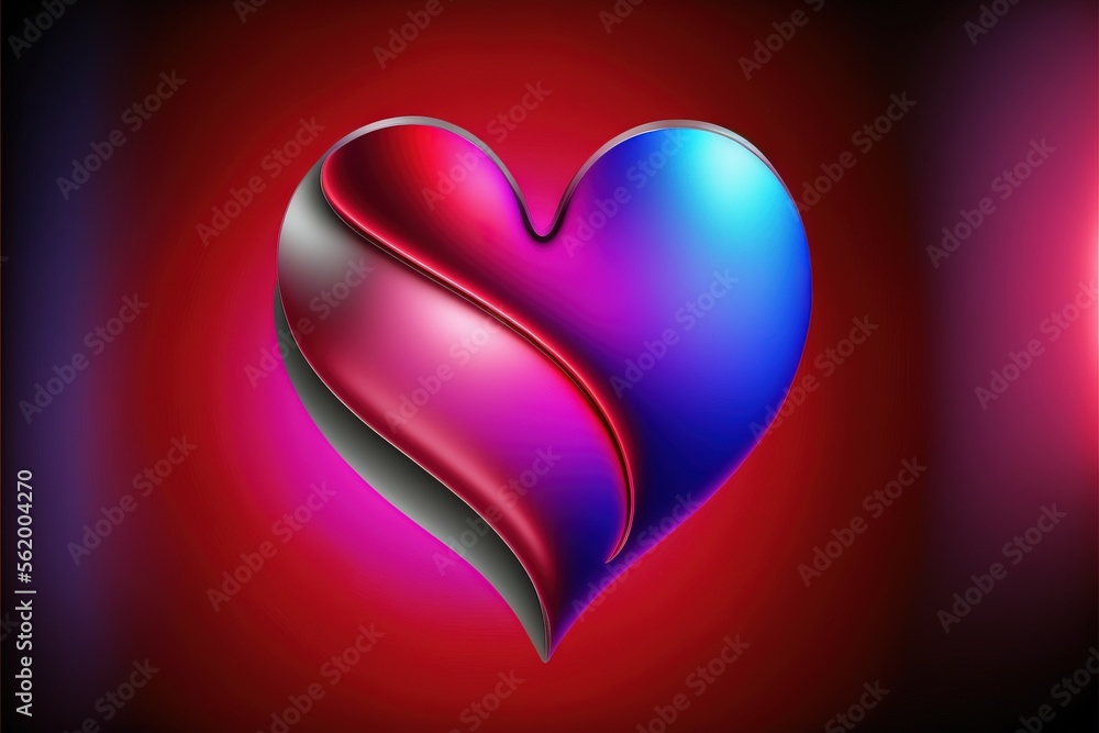 Poster a heart shaped object with a red and blue background and a red and blue background with a black bord