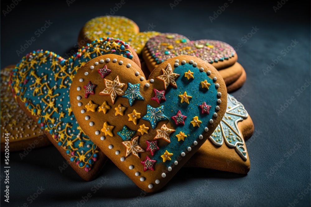 Aufkleber a group of decorated cookies sitting on top of a table next to each other on a tablecloth covered ta