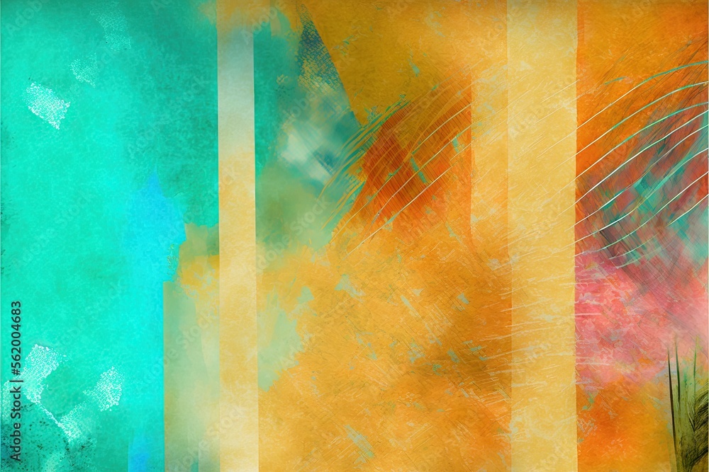 Poster a painting of a plant and a butterfly on a colorful background with a grungy effect to the bottom of