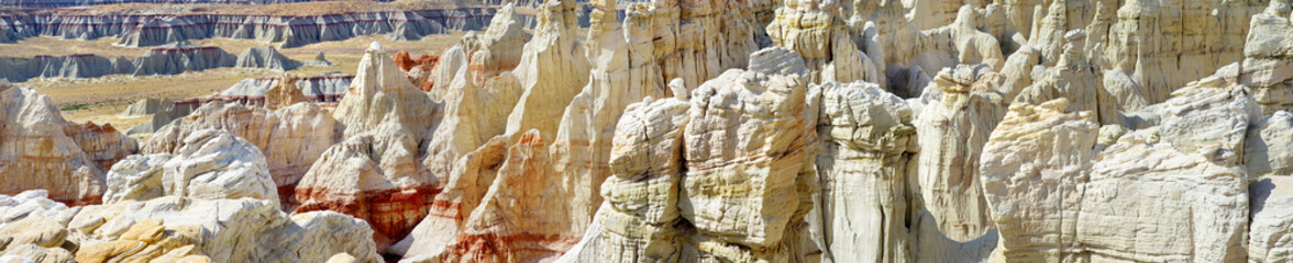 Stunning view of white striped sandstone hoodoos in Coal Mine Canyon near Tuba city, Arizona, USA.