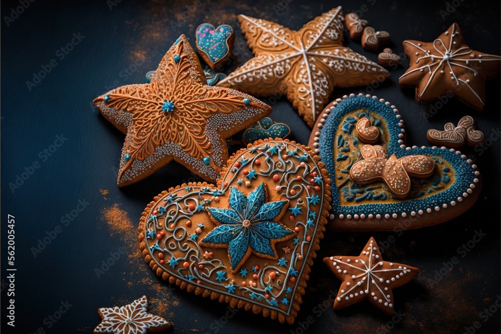 Aufkleber a group of cookies that are on a table together with decorations on them and a star on top of one of