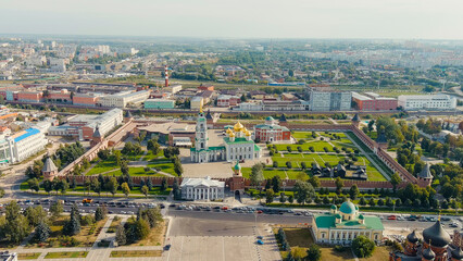 Tula, Russia. Tula Kremlin. Pedestrian street Metallistov. General panorama of the city from the air, Aerial View