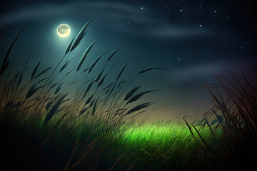 Fototapeta na wymiar Grass under the night sky. Generative AI