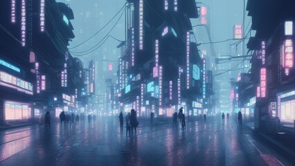 Cyberpunk city, future city, neon signs, night city.