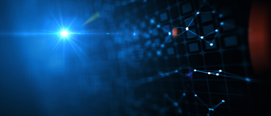 Abstract futuristic - technology with polygonal shapes on dark blue background. Design digital technology concept. 3d illustration.