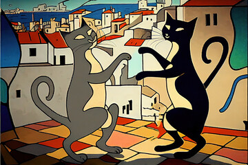 dancing cats abstract art,generative ai