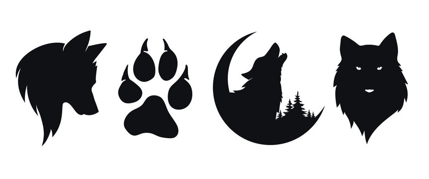 Wild head wolf fierce face logo design, vector set