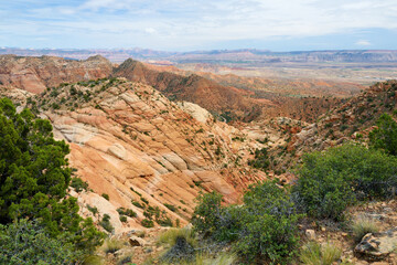 Scenic view of marvelous red and white sandstone formations of Yant Flat in Utah, USA
