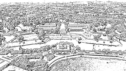 Copenhagen, Denmark. Antique Fort Kastellet. Doodle sketch style. Aerial view